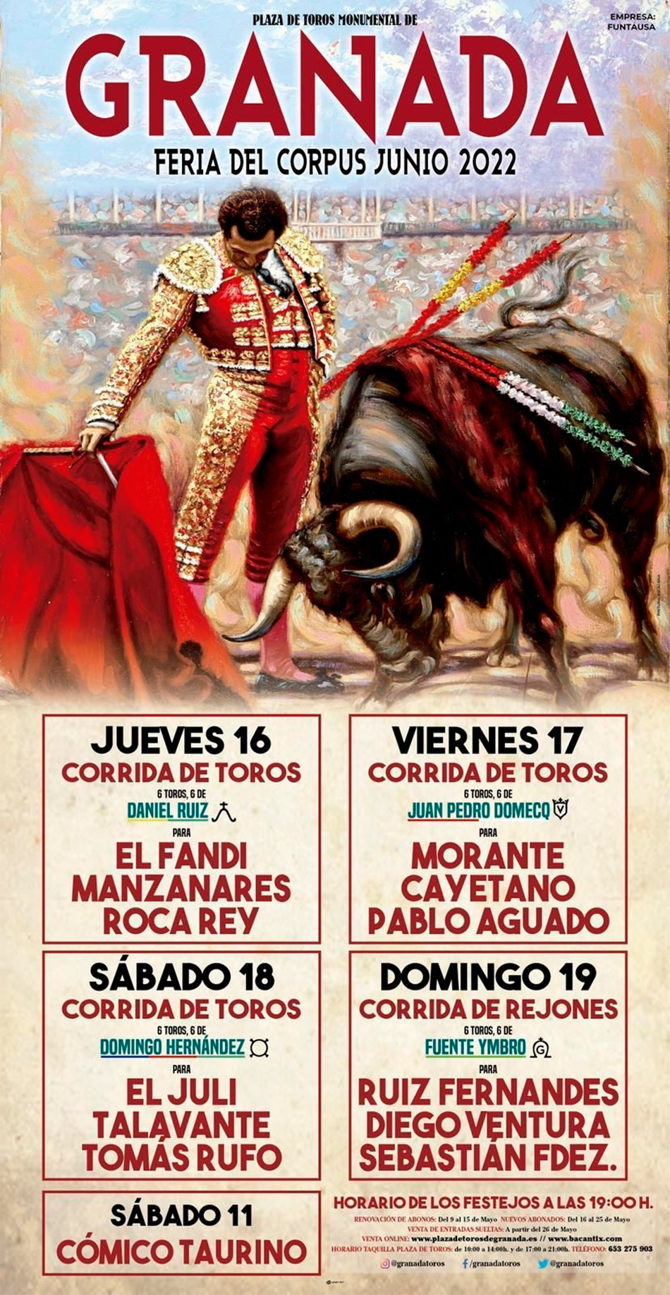 Programa de corridas de toros para Feria Corpus
